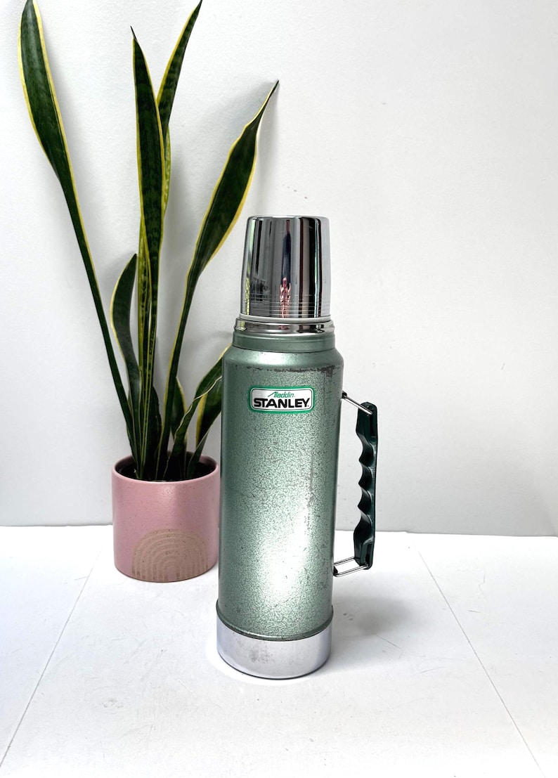 Vintage Stanley Aladdin Thermos 1 Quart Thermos Green and Chrome Retro Coffee Thermos image 1