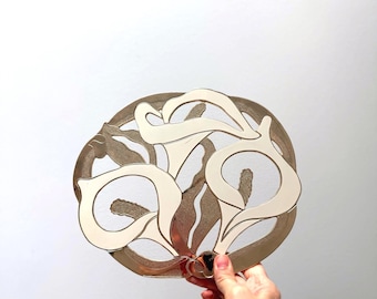 Vintage Gold Floral Trivet: 1980s Calla Lily Decorative Metal Trivet