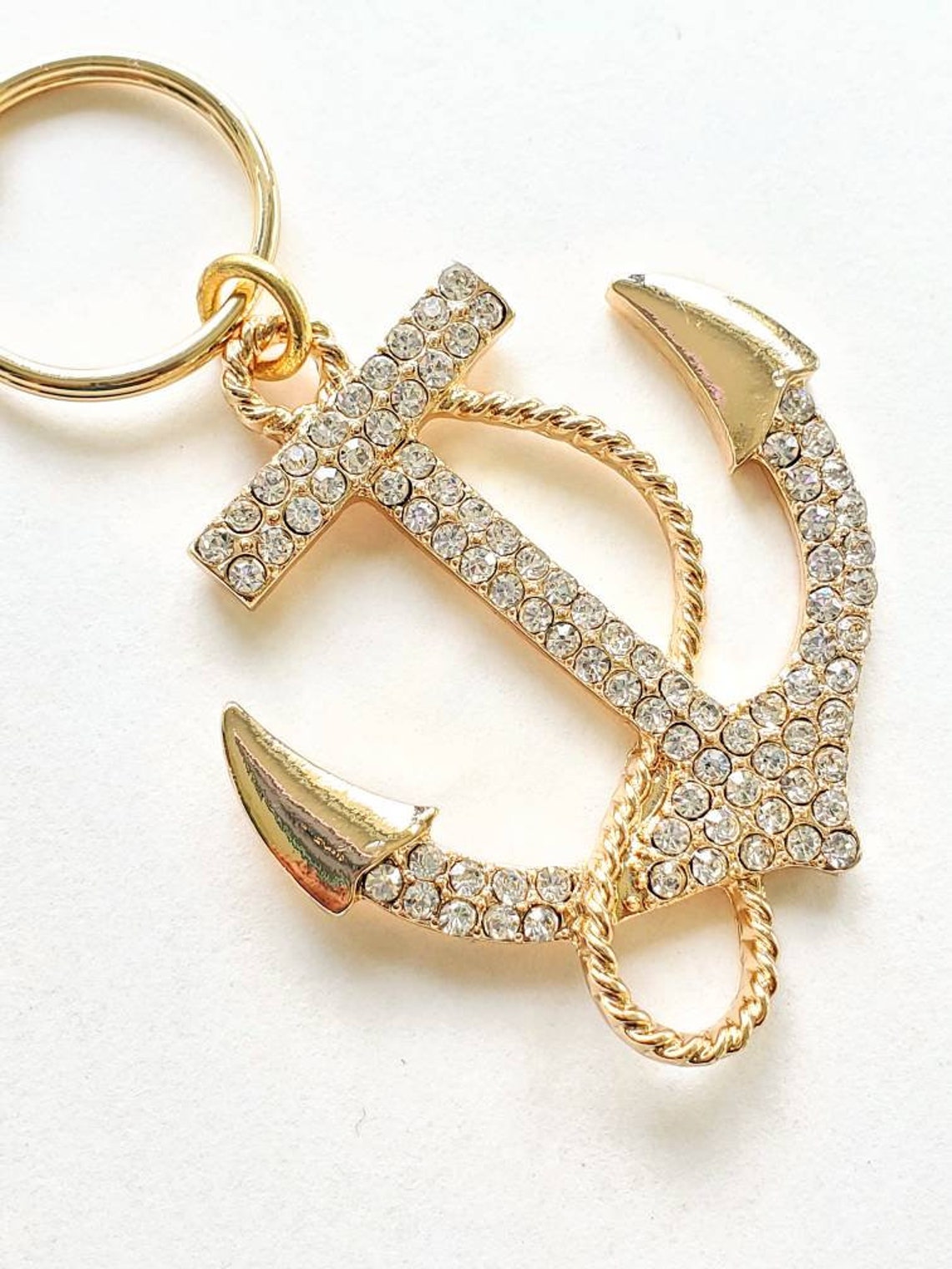 Gold Rhinestone Anchor Key Chain Large Gold Anchor Charm Etsy