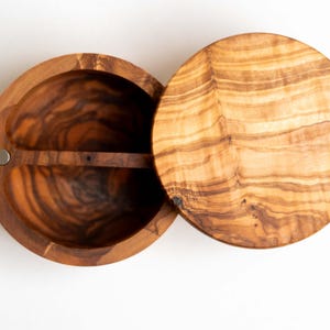 Handmade Olive Wood Salt and Pepper Cellar with Lid - Rustic Spice Keeper - Farmhouse Style Salt and Pepper Box - Housewarming gift
