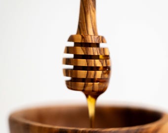 Handmade Olive Wood Honey Dipper – Natural Wooden Honey Stick for Jar, Eco-Friendly Kitchen Utensil, Rustic Gift, Sustainable Tool