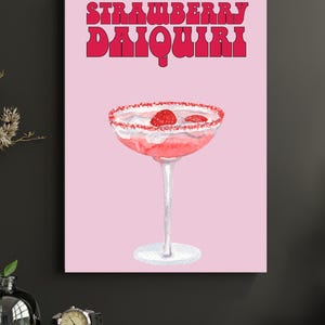 Cóctel - Arte mural - Póster - Arte mural de cocina - Póster de casa - Póster de cóctel - Póster de bebidas - Colorido - Daiquiri de fresa