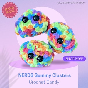 Handmade Crochet Nerd Gummy Cluster | Bunter Regenbogen Candy-inspirierter Plüschtier | Einzigartiges Geschenk für Süßigkeiten Liebhaber