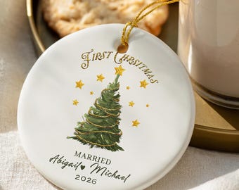 Custom First Christmas Married Ornament, Personalized Xmas Tree Gift for Wedding Anniversary