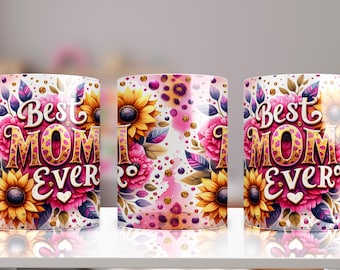 Best Mom Ever Sunflowers Ceramic Mug, Floral Mothers Day Coffee Cup, Mom Birthday Gift, New Mama Drinkware 11oz 15oz