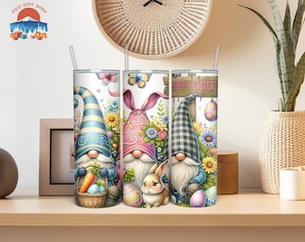 Garden Gnomes Easter Tumbler Wrap, Cute Spring Theme with Gnome and Egg Artwork for Coffee, Tea, and Festive Drinkware