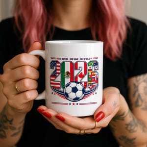 Taza de cerámica "Fútbol 2026: Una Nación, Un Partido, Un Mundo", taza de café para el torneo de fútbol. imagen 16