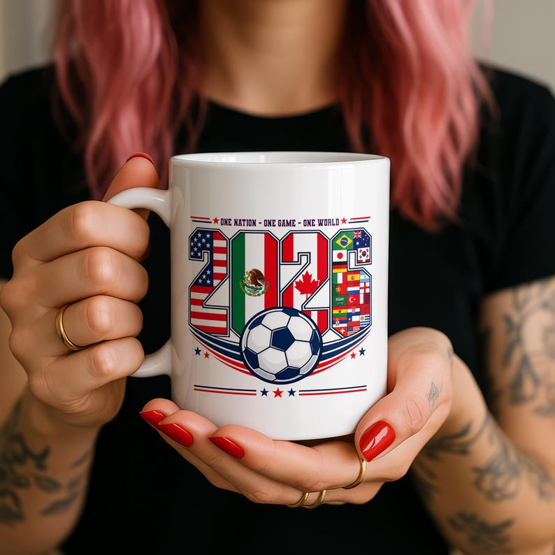 Taza de cerámica "Fútbol 2026: Una Nación, Un Partido, Un Mundo", taza de café para el torneo de fútbol. imagen 16