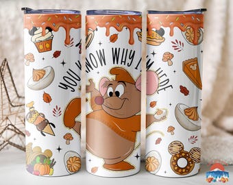 Thanksgiving Cartoon Mouse Tumbler, 20oz Skinny Stainless Steel Cup, Fall Beverage Holder
