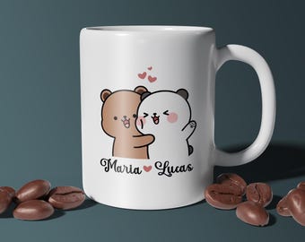 Custom Name Couple Mug, Personalized Dudu Bubu 11oz 15ozCeramic Mug, Bears Coffee Cup Birthday Wife Husband Gifts