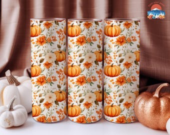 Fall Skinny 20oz Tumbler  with Straw, Autumn Pumpkin Spice Coffee Cup, Cozy Season Gift