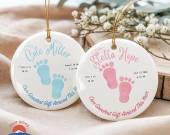 Personalized Baby Footprint First Christmas Ornament, Custom Xmas Tree Family Keepsake, Newborn Gift