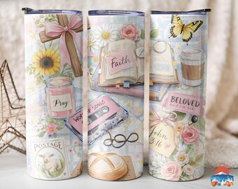 Christian Faith Skinny Tumbler, John 3:16 Floral Bible Verse Stainless Steel Cup, Religious Gift