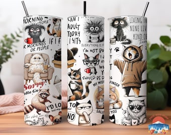 Funny Animal Skinny Tumbler 20oz, Sarcastic Cat Dog Raccoon Quotes Tumbler with Straw,  Introvert Coffee Lover Gift