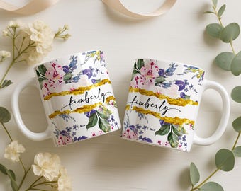 Custom Wildflower Mug, Personalized Floral Coffee Cup, Birthday Gift for Women and Mom