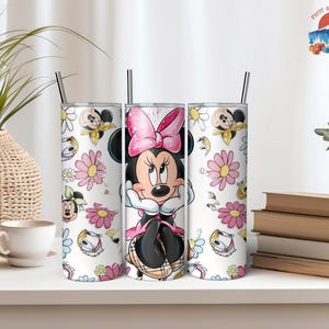 Minnie Mouse Floral 20 oz Skinny Tumbler, Disney Girly Coffee Cup, Daisy Duck Flower Stainless Tumbler with Straw image 6