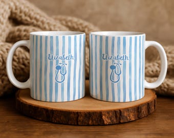 Custom Nurse Mug with Name, Registered Nurse Coffee Cup, Striped Healthcare Gift Cup