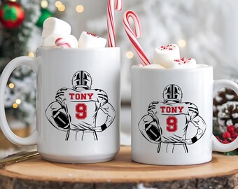 Custom Football Player Name Number Ceramic Mug, Personalized Game Day Coffee Cup