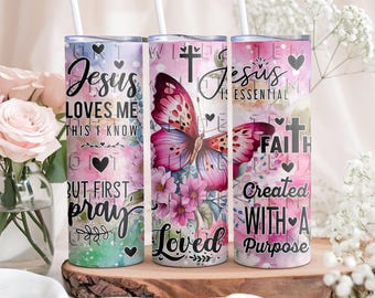 Jesus Butterfly Christian Tumbler, Bible Verse Faith Drinkware, Inspirational Religious Gift