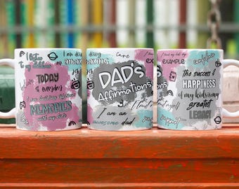 Dad Daily Affirmation Ceramic Mug, Positive Inspirational Coffee Cup, Fathers Day Gift, Dad Birthday Gift