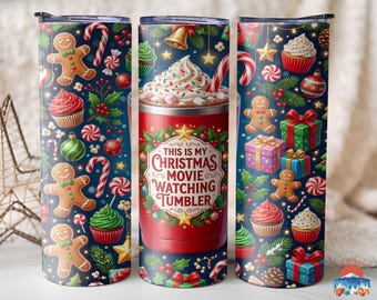 This Is My Christmas Movie Watching Tumbler, 20oz Skinny Drinkware, Festive Holiday Hot Cocoa Cup