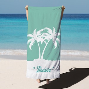 Custom Name Palm Tree Beach Towel, Personalized Tropical Towel, Minimal Summer Gift, Vacation Pool Towel, Beach Towel, Palm Tree Towel