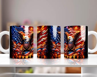 Patriotic American Eagle Mug 11oz & 15oz, 250th Anniversary Gift, 4th of July USA Flag Coffee Cup, Military Veteran Drinkware