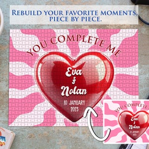 Custom You Complete Me Photo Puzzle, Personalized Wooden Jigsaw Keepsake for Couples, Unique Gift for Anniversary, Valentine’s Day