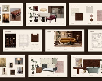 Interior Design Presentation Template, Canva Client Board (30 Pages)