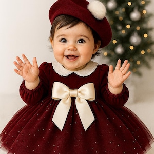 newborn burgundy dress NEWBORN BABY GIRL BURGUNDY DRESS SET WITH SHOES AND SOCKS. LACE DRESS
