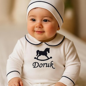 Roupa de bebê menino voltando para casa, presente personalizado para bebê, macacão de recém-nascido com monograma, presente de chá de bebê, roupa de hospital para recém-nascido