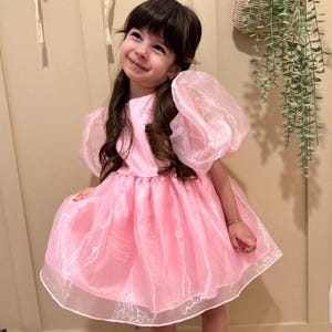 Pink Organza Prom Gown, Tulle Flower Girl Dress, Blush Baby Girl Tutu Dress, First Birthday Dress, Girl Wedding Dress, Pink Baby Dress
