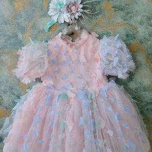 Vestido de mariposa rosa para niña, vestido para primer cumpleaños, vestido elegante para niña pequeña, vestido de hada, vestido de tul rosa para niña de las flores, vestido de princesa para niña, vestido de tutú