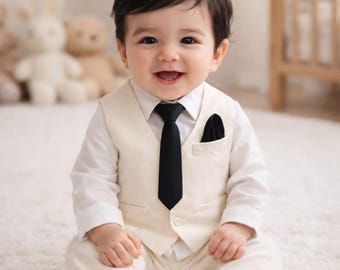 Vestito da battesimo per neonato con cravatta, completo da battesimo avorio, abiti da battesimo formali