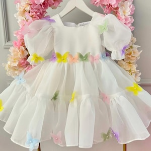 White Butterfly Baby Girl Dress, First Birthday Dress, Baby Dress, Toddler Party Dress, Special Occasion Dress, Flower Girl Princess Dress