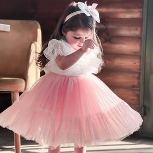 Pink Tulle Flower Girl Dress, Pink Birthday Tutu Toddler Dress, Baby Birthday Outfit, Pink Dress, Girl Pagent Dress, Special Occasion Dress