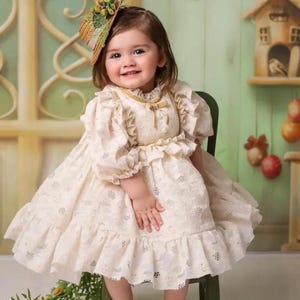 First Birthday Dress, Lace Flower Girl Dress, Christenign Dress, Spring Dress, Baby Girl Cream Lace and Tulle Dress, Toddler Party Dress