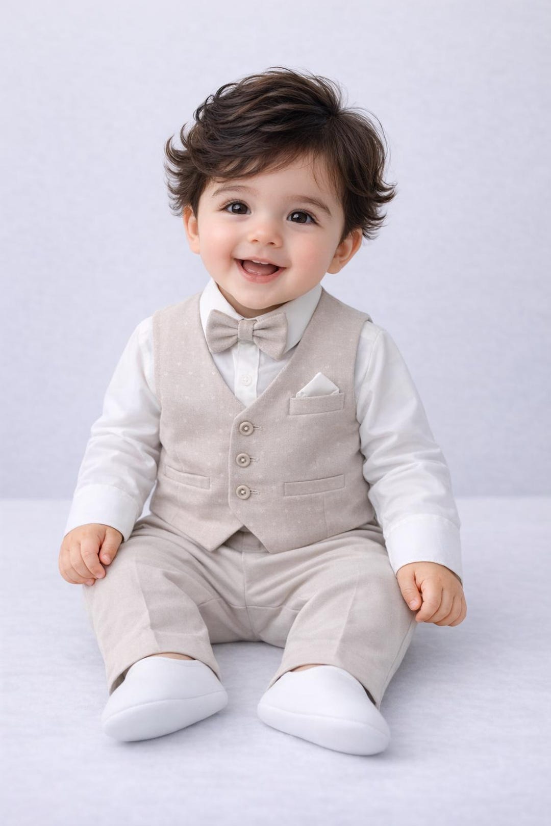 Baby Boy Baptism Outfit, Christening Suit Boy, Beige Baby Vest Suit ...