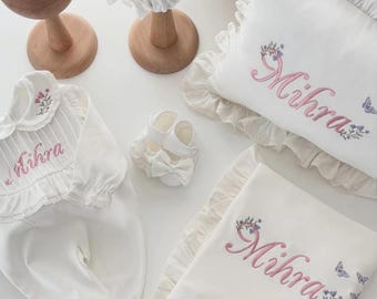 Personalized Baby Girl Coming Home Outfit: Floral Romper Set