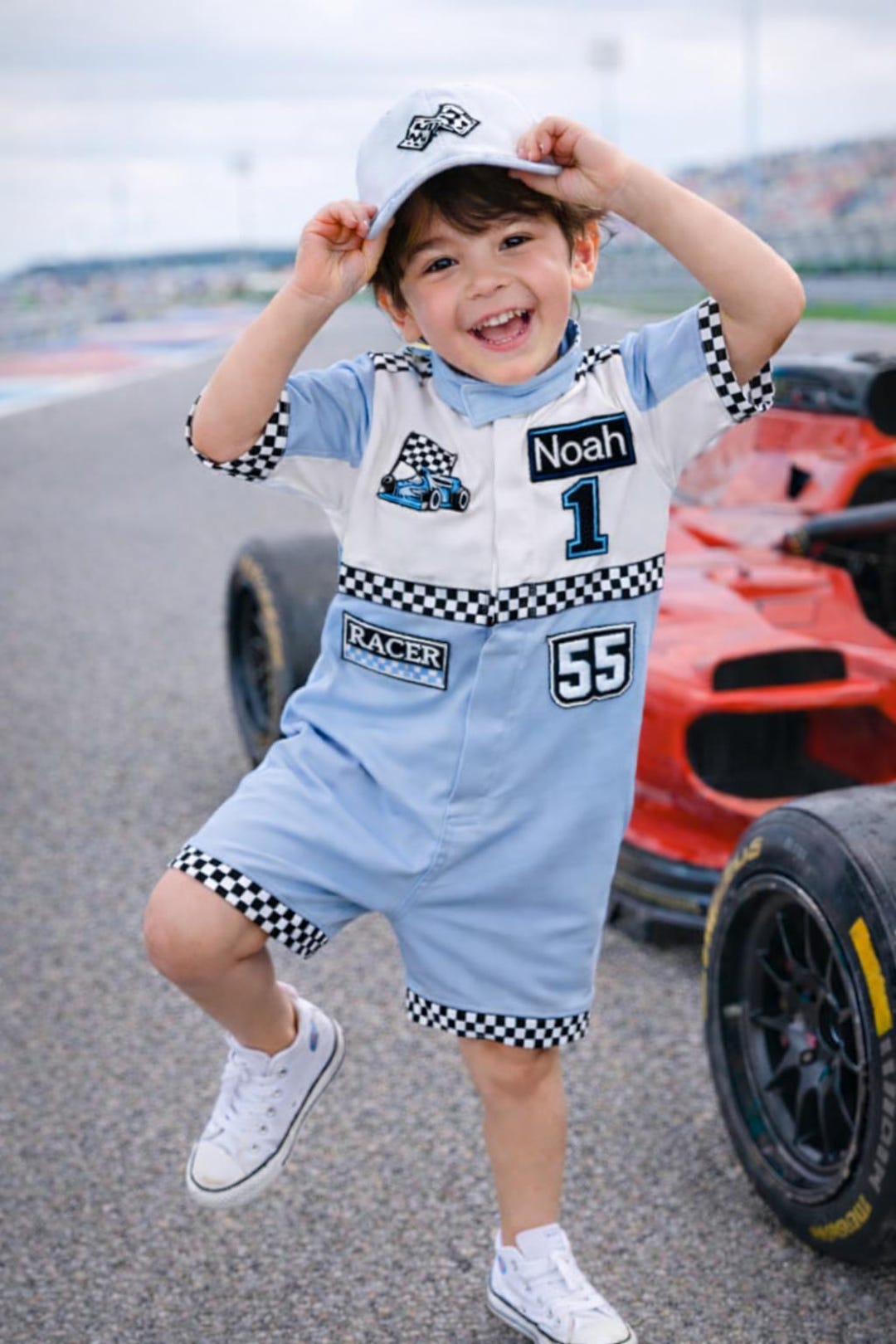 Custom Race Car Romper for Baby Boy, Racing Birthday Outfit, First ...
