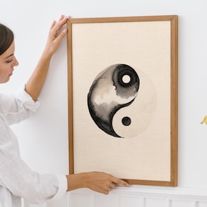 Yin-Yang Minimalist Zen Art Print – Digital Sumi-e Style Download for Harmony and Balance Decor