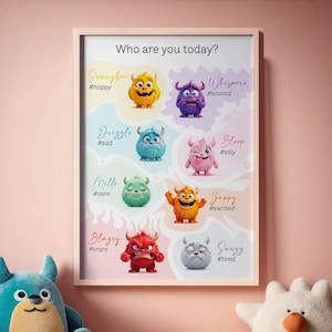 Printable Emotions Chart for Kids – Cute Monster Feelings Poster, Emotional Check-In Tool for Classroom, Home, Preschool – A4 & Letter PDF