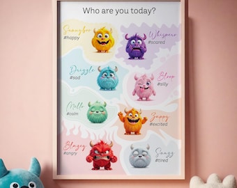 Monster Feelings Chart: Check-In Poster für emotionale Kinder (A4 & Letter PDF)