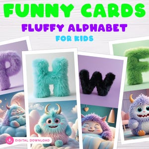 Tarjetas del alfabeto esponjosas para niños: divertidas letras de monstruos imprimibles de la A a la Z, juego de aprendizaje preescolar, lindas tarjetas educativas, descarga digital