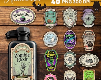 Printable Halloween Potion Labels: 40 Spooky Apothecary Stickers (PNG Digital Download)
