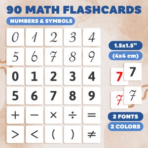 Printable Math Number Cards for Kids and Preschool | 90 Number and Symbol Flashcards | Equation Learning Game | A4 & Letter Format