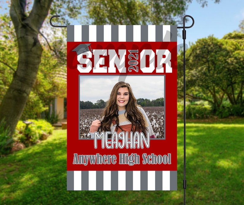 Senior 2021 Graduation Flag Garden decor School colors Spirit decor Graduation announcement yard sign All school colors Red Gray