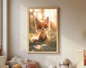 Wunderbares Baby-Fuchs-Kinderzimmer-Poster - Niedliches Waldtier-Wandbild für Kinderzimmer, Babypartygeschenk, neutrale Walddekoration für Kleinkind-Schlafzimmer