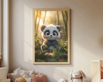 Adorable póster de panda bebé para habitación infantil: adorable póster de animales del bosque para habitación infantil, regalo para baby shower y decoración para niños pequeños.