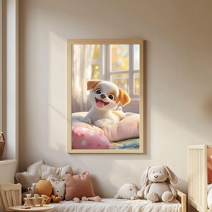 Adorable Puppy Poster for Kids Room – Cute Nursery Wall Art with Smiling Dog Illustration, Playful Animal Print for Baby Boy or Girl Decor